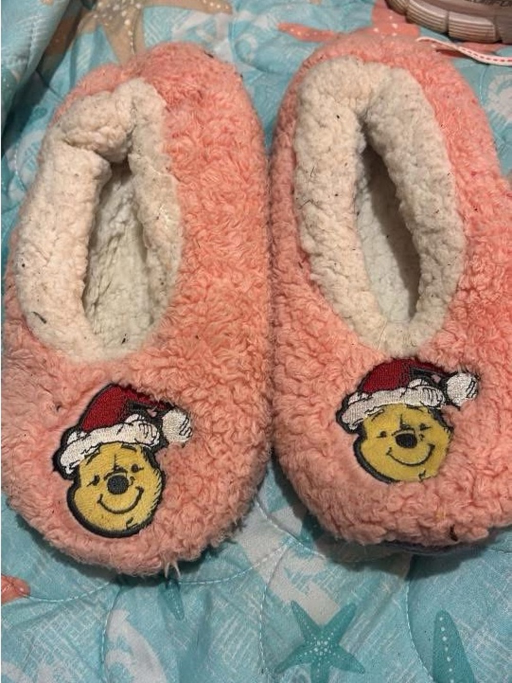 Pink Fuzzy Winnie the Pooh Holiday Slippers